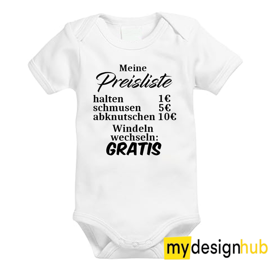 Babybody mit Aufdruck Motiv Meine Preisliste Spruch Lustig Kurzarm