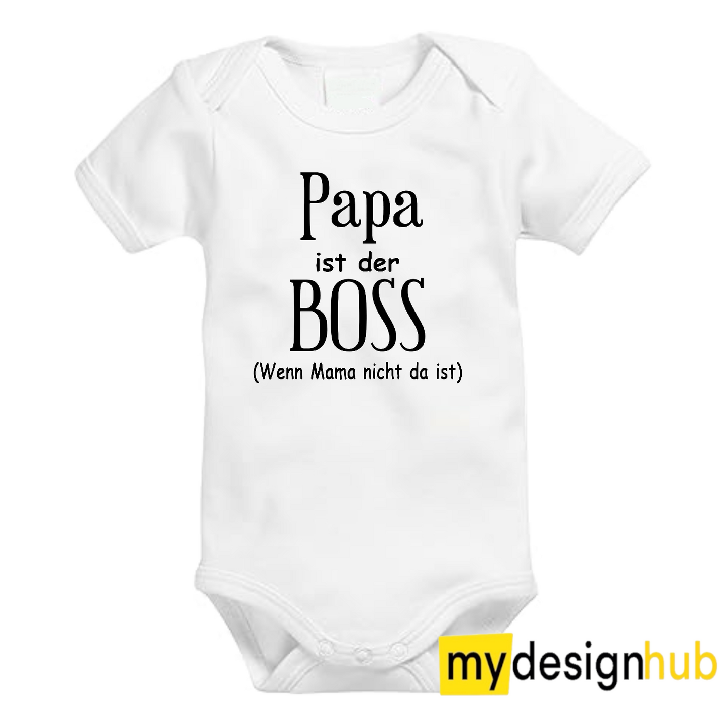 Babybody mit Aufdruck Motiv Papa ist der Boss wenn Mama nicht da ist Spruch Lustig Kurzarm
