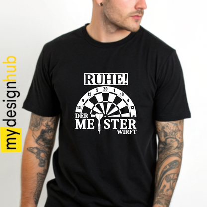 Tshirt Spruch "Ruhe! Der Meister wirft" Dart Motiv funshirt
