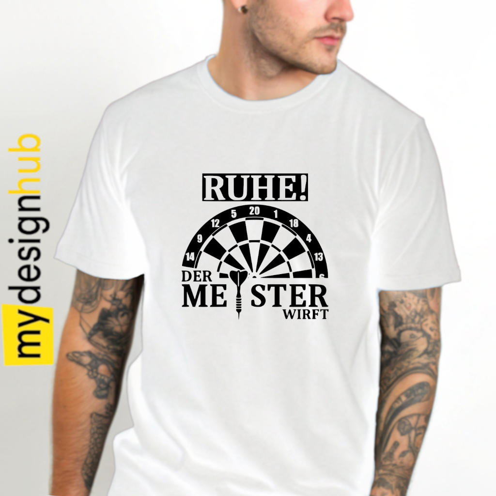 Tshirt Spruch "Ruhe! Der Meister wirft" Dart Motiv funshirt