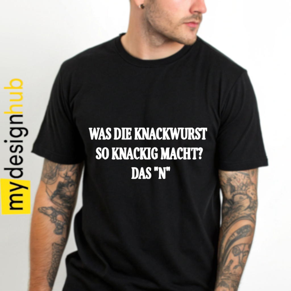 Tshirt Spruch "Was die Knackwurst so knackig macht? Das N" Motiv funshirt