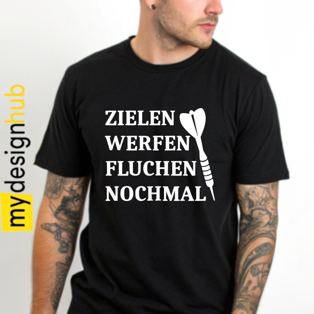 Tshirt Spruch "Zielen werfen fluchen nochmal" Dart Motiv funshirt