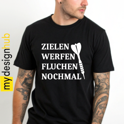 Tshirt Spruch "Zielen werfen fluchen nochmal" Dart Motiv funshirt