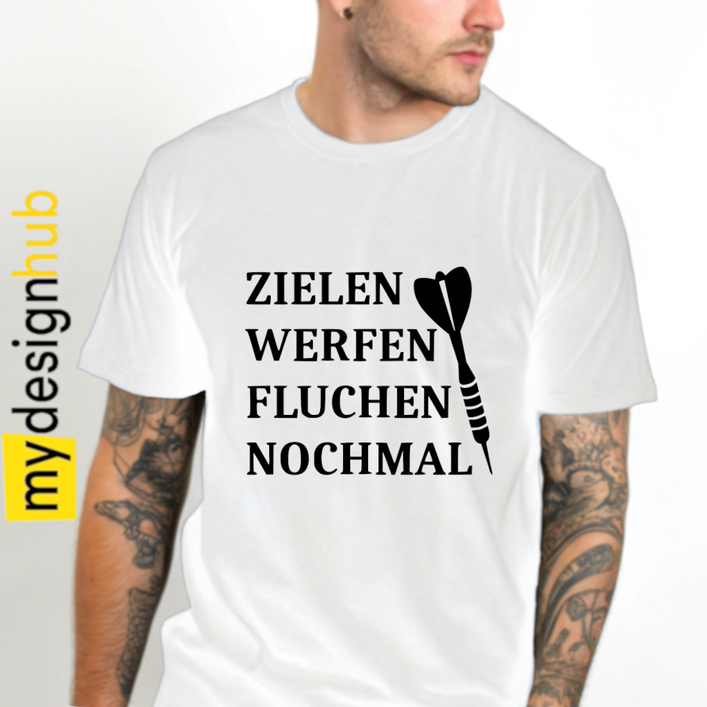 Tshirt Spruch "Zielen werfen fluchen nochmal" Dart Motiv funshirt